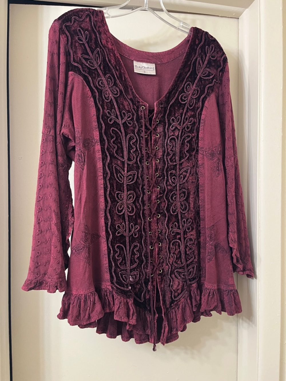 Boho Lace-Up Tunic Top in Deep Plum